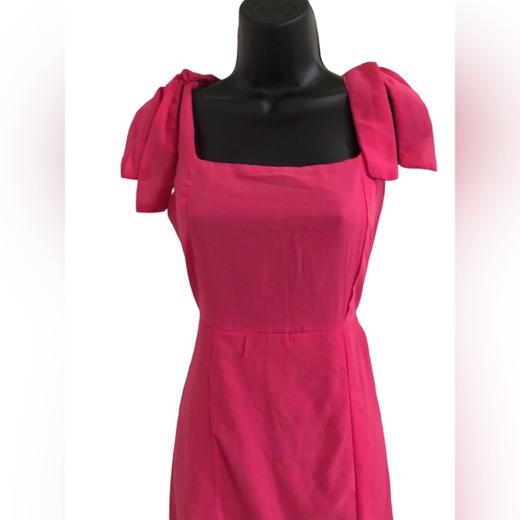 Pink square neck shoulder tie straps front slit chiffon style size medium new - Picture 3 of 15
